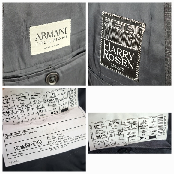 Armani Collezioni Blazer Sport Coat Gray Check Harry Rosen Italy S Drop 42R - Picture 4 of 15